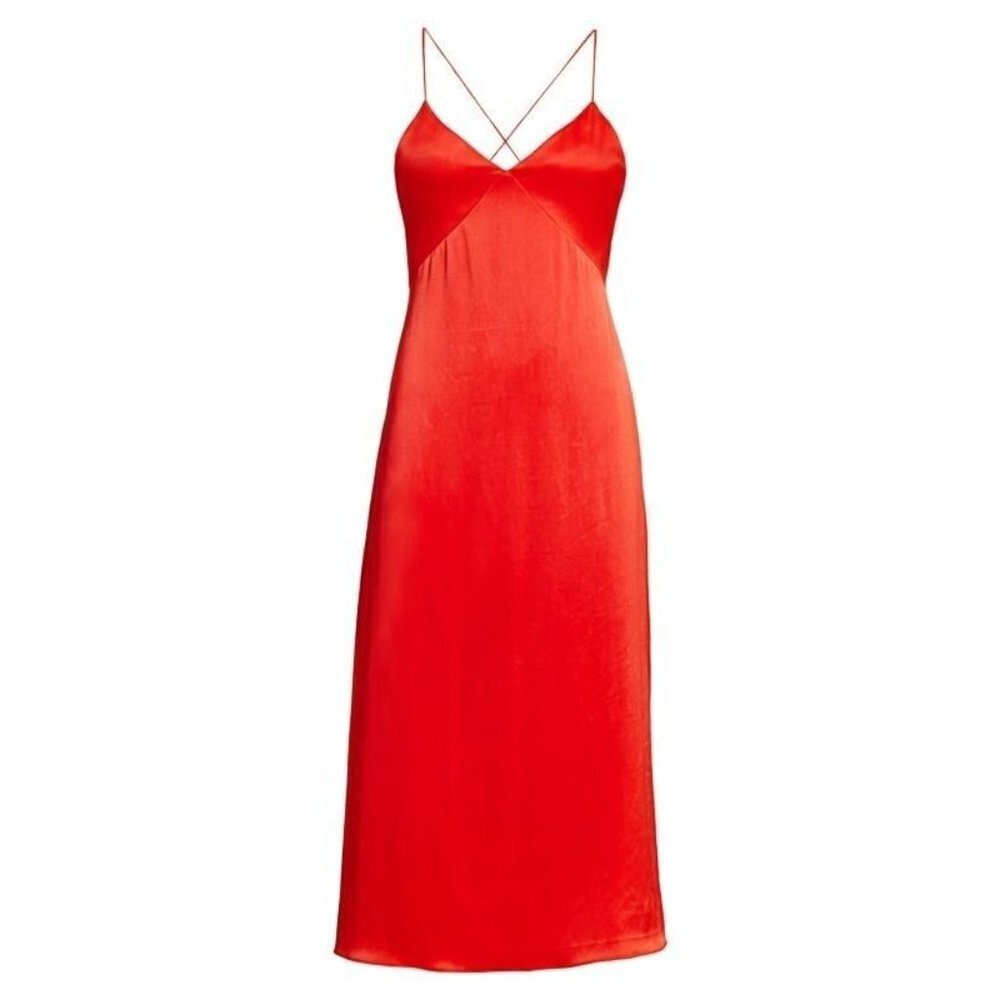 NWT Alice + Olivia Loraine Slipdress in Bright Poppy Seamed Satin Midi Dress 2